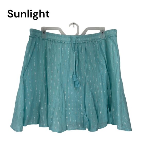 Crown & Ivy Women SZ XXL Teal Flared Skirt Silver Stitching & Drawstring Waist - Picture 1 of 11